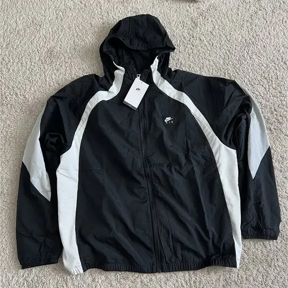 Nike Woven Full Zip Men’s Large Jacket Hoodie Black/White HJ0634-010 NWT